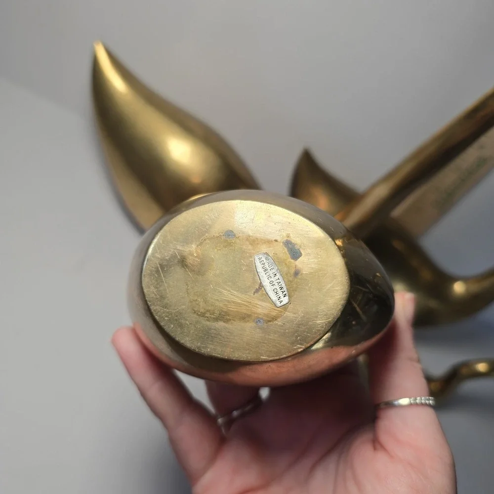 Vtg lot of 4 Large Solid Brass Swan Sculptures MCM Patina Aging Different sizes